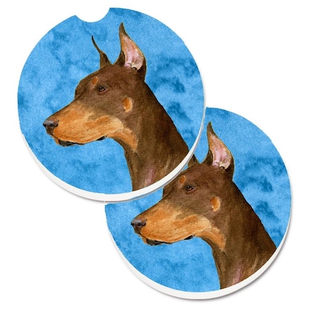 Carolines Treasures Blue Doberman Set of 2 Cup Holder Car Coaster SS4744-BUCARC